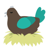 Beetle, a bark and turquoise chicken