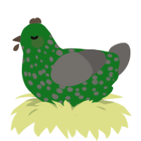 Mossy Cobblestone, a leaf and grey chicken with a speckle pattern