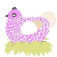Slimey, a lavender and cream chicken with a lace pattern