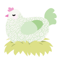 A white and gluppy chicken with a double-lace pattern