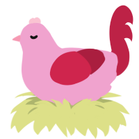 A pink and crimson chicken