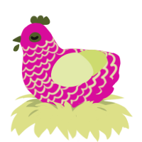 A fuchsia and lemon chicken with a lace pattern