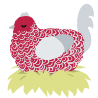 A crimson and mist chicken with a double-lace pattern