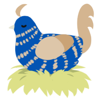 A ultramarine and beige chicken with a bar pattern