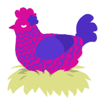 A fuchsia and indigo chicken with a lace pattern