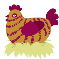 stole your wife, a gold and maroon chicken with a bar pattern