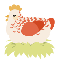 A cream and vermilion chicken with a half-lace pattern