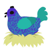 A indigo and turquoise chicken with a double-lace pattern