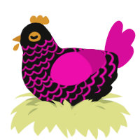 A black and fuchsia chicken with a lace pattern