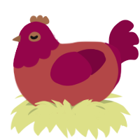 A red and maroon chicken with a head pattern