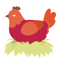 A crimson and vermilion chicken with a head pattern