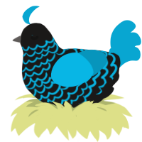 A sable and cerulean chicken with a lace pattern