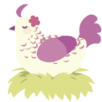 A white and amethyst chicken with a half-lace pattern