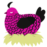 A fuchsia and black chicken with a lace pattern