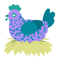 A lilac and sea chicken with a speckle pattern