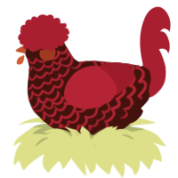 Duality of Man, a black and maroon chicken with a lace pattern