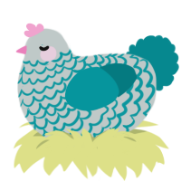 Melangée, a silver and teal chicken with a lace pattern