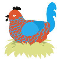 A vermilion and sky chicken with a lace pattern