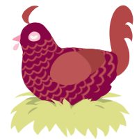 A maroon and red chicken with a lace pattern