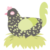 A grey and lemon chicken with a speckle pattern