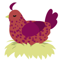 A red and wine chicken with a speckle pattern