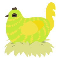 A lime and yellow chicken with a bar pattern