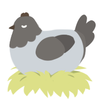 A mist and grey chicken with a head pattern