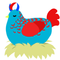 A sea and red chicken with a half-lace pattern