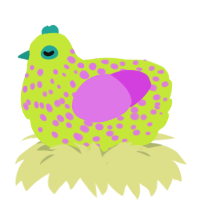 Patient Zero, a lime and orchid chicken with a speckle pattern