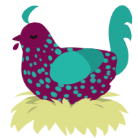 A wine and turquoise chicken with a speckle pattern