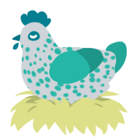 Percy Robins, a mist and turquoise chicken with a speckle pattern