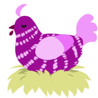 A plum and lavender chicken with a bar pattern