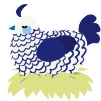 A white and navy chicken with a lace pattern