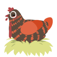 A bark and vermilion chicken with a bar pattern