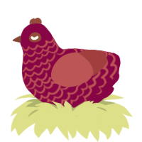 A maroon and red chicken with a lace pattern