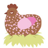 A brown and pink chicken with a speckle pattern