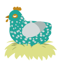 A turquoise and silver chicken with a speckle pattern