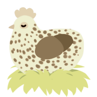 A rose and grey chicken with a speckle pattern