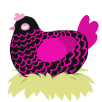 Step, a black and fuchsia chicken with a lace pattern