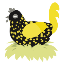 A sable and yellow chicken with a speckle pattern