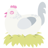 A white and mist chicken with a neck-speckle pattern