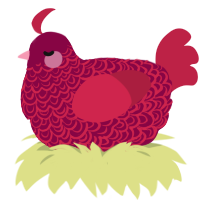 A maroon and crimson chicken with a double-lace pattern