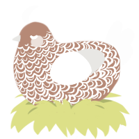 A vermilion and mist chicken with a double-lace pattern