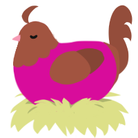 Neon Robin, a fuchsia and russet chicken with a head pattern