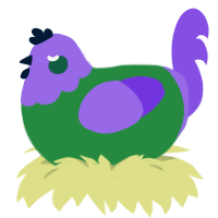 A viridian and blurple chicken with a head pattern