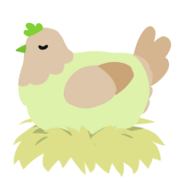 A apple and beige chicken with a head pattern