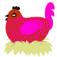 rambutan, a russet and fuchsia chicken with a lace pattern