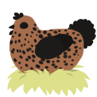 A brown and sable chicken with a speckle pattern