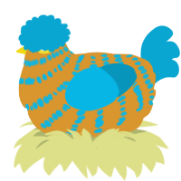 Alioth, a orange and cerulean chicken with a bar pattern