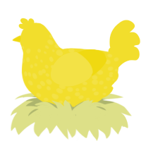 A yellow chicken with a speckle pattern